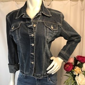 Live a Little Fitted Stretch Denim Jacket Sz Large